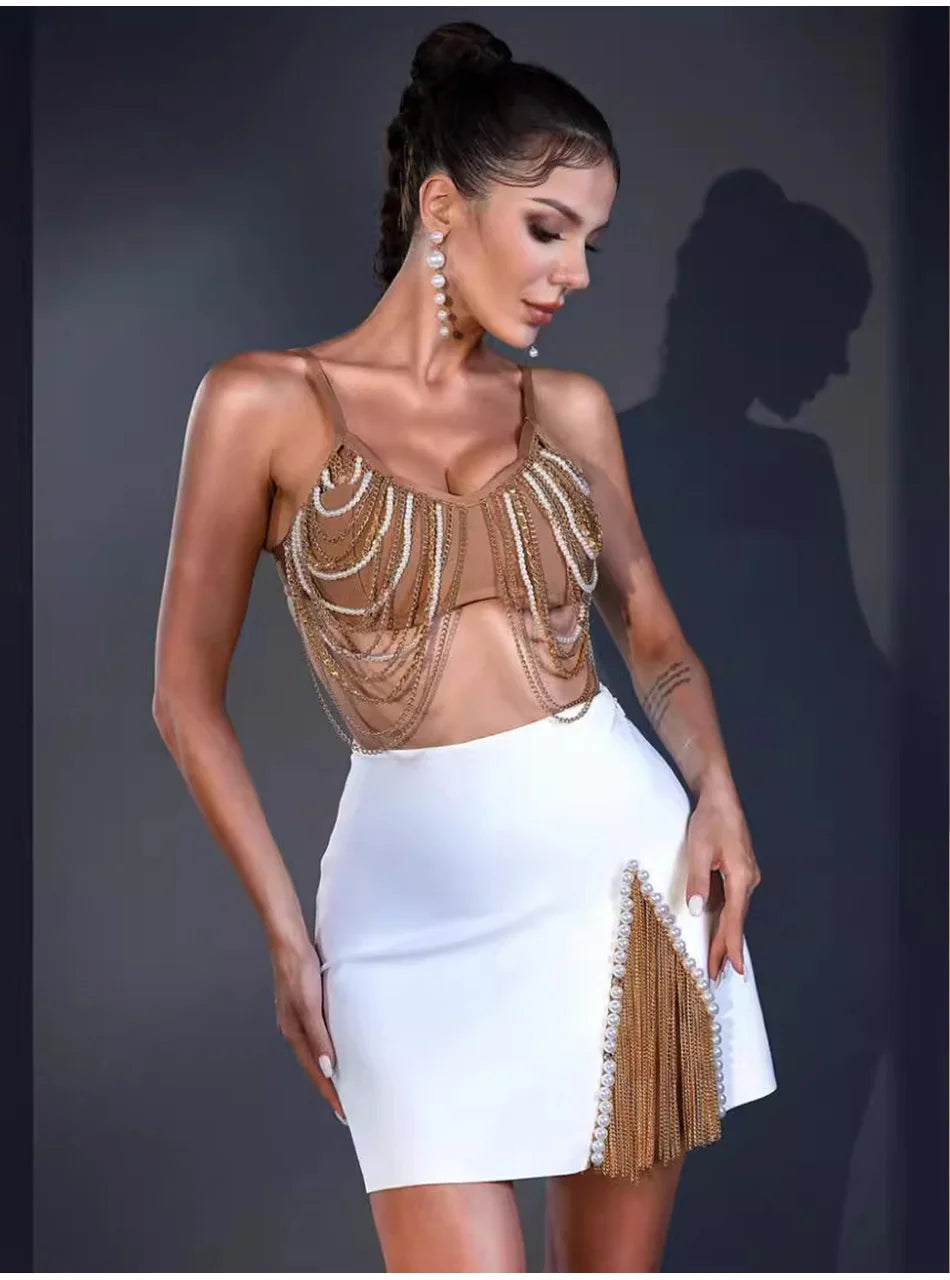 Una Beaded Bandage Mini Skirt Set Two-piece