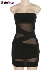 Aria Noir Strapless Sheer Mesh Bodycon Mini Dress
