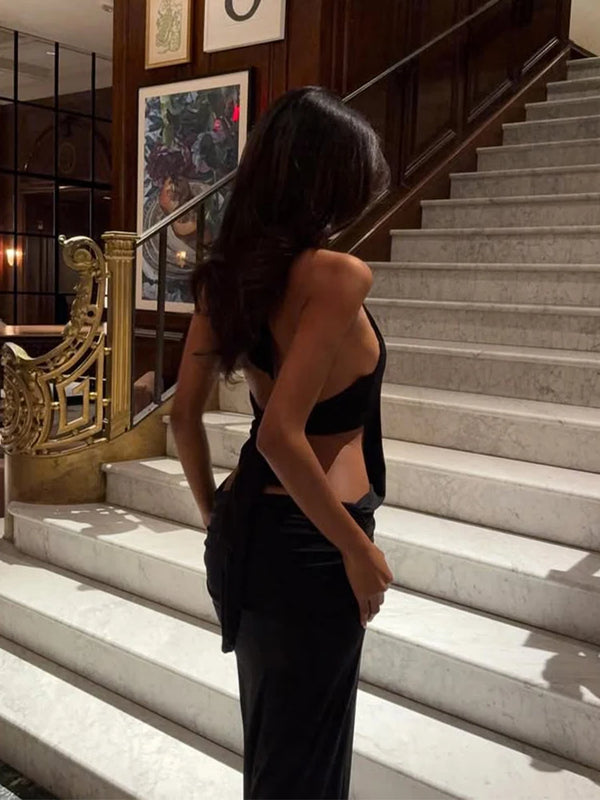 Viviana Deep-V Halter Backless Maxi Dress
