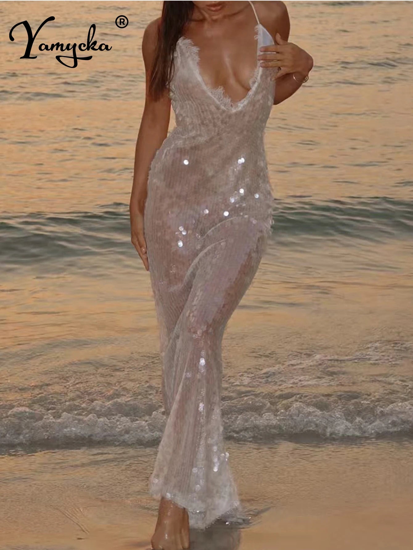 Florentina White Sequin Backless Slip Maxi Dress Secondary image
