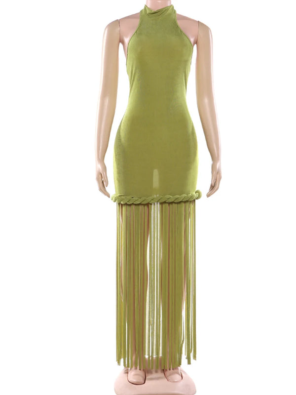 Renata Tassel Halter Backless Maxi Dress