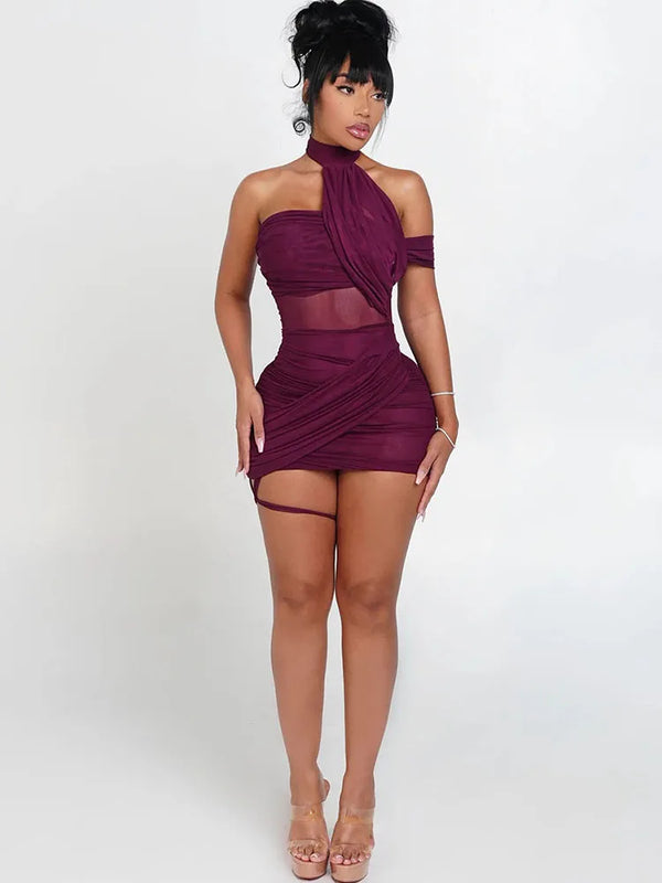 Calista Mesh Cutout Asymmetrical Mini Dress