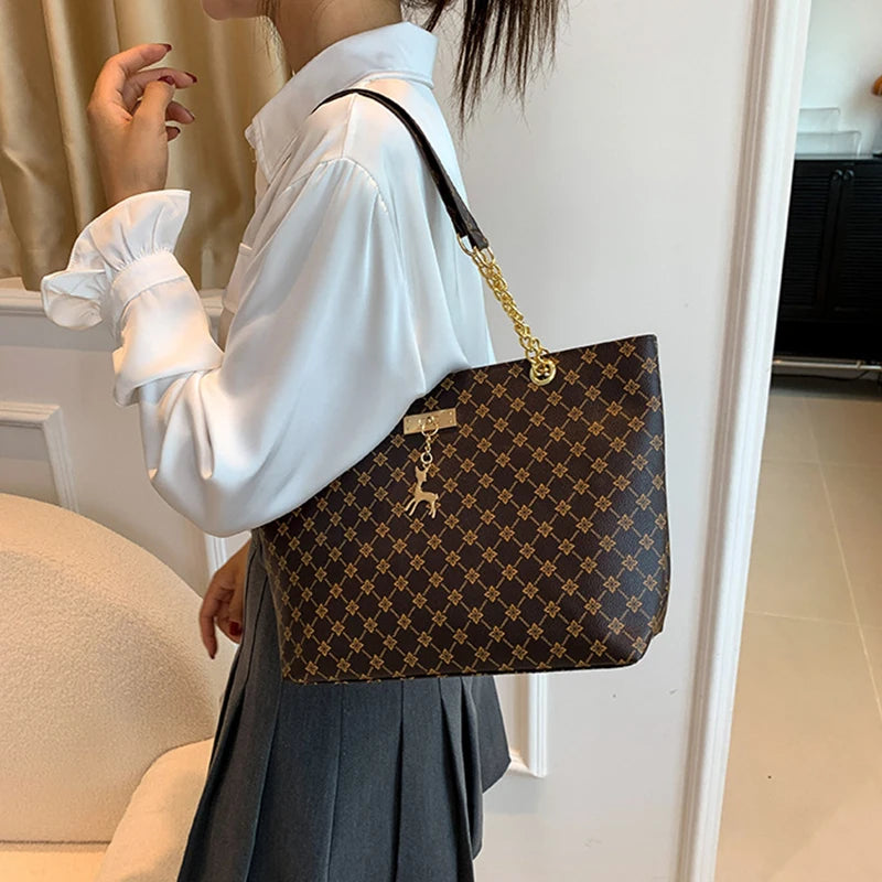 Margaux Monogram-Print Faux-Leather Chain Tote Bag
