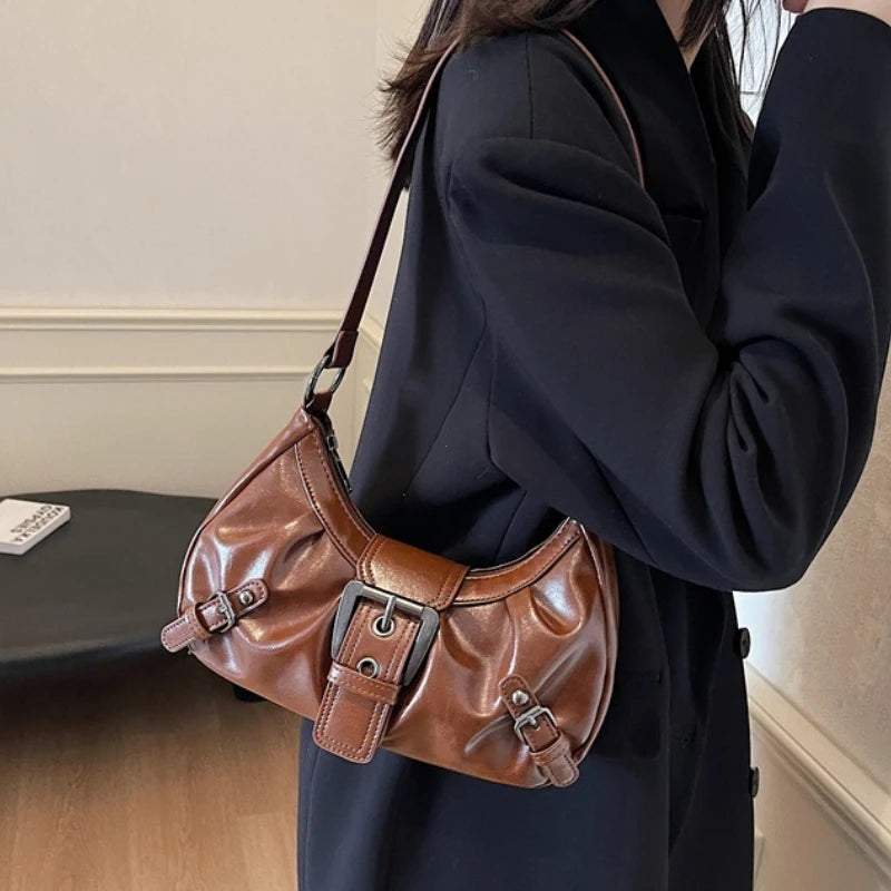 Y2K Retro Pleated Hobo Shoulder Bag for Women Hot Selling Maillard Style Underarm Bag Clutch Handbags for Travel Work Shopping