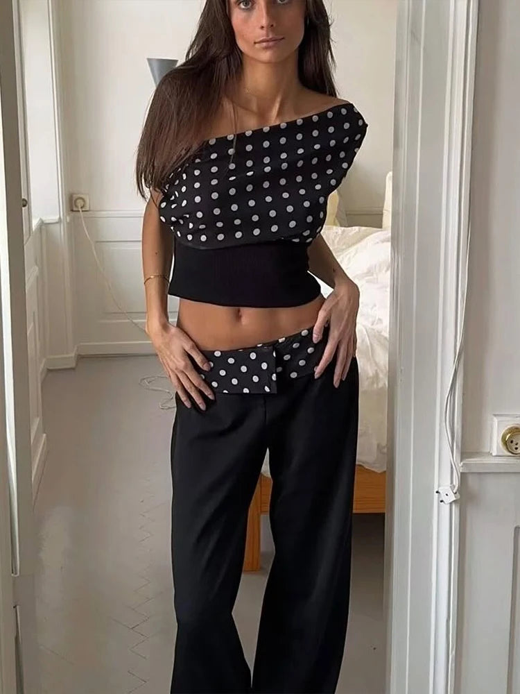 Sofia Midnight Polka One-Shoulder Top