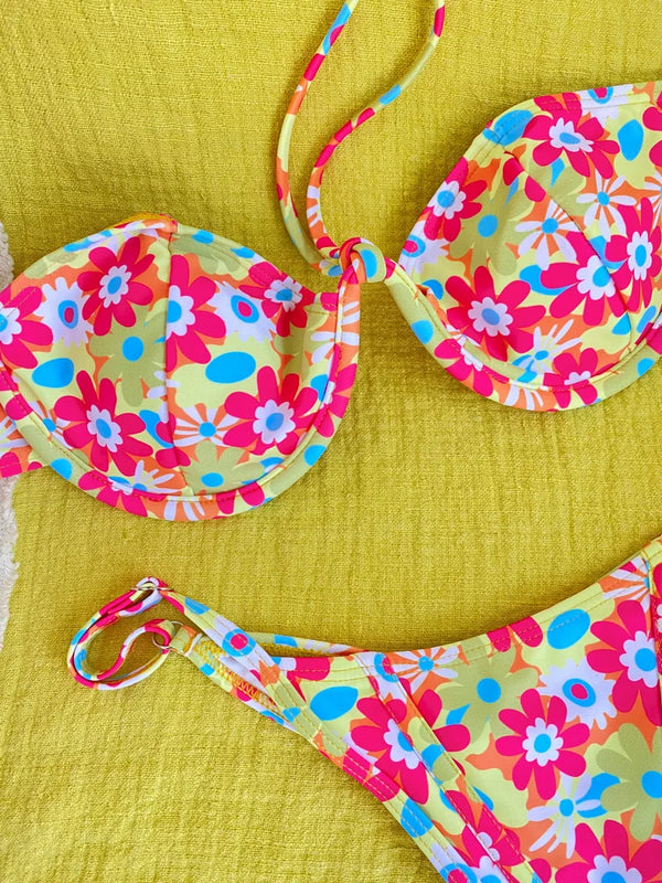ZRTAK Push Up Swimwear Print Bikinis Sexy Swimsuit Bikini Sets Women Bathing Suit Micro Thong Biquinis Halter Beachwear