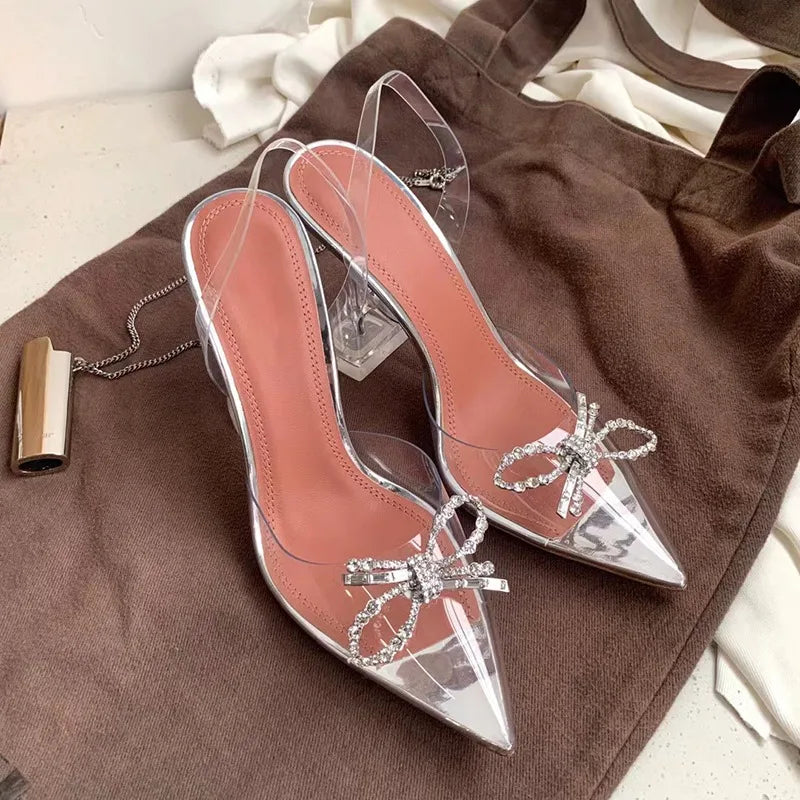 34-45 PVC Transparent Crystal Shoes 2024 Summer New Pointed Odd Heel Shoes Stiletto Ladies Sun Decoration Wild Fairy Shoes