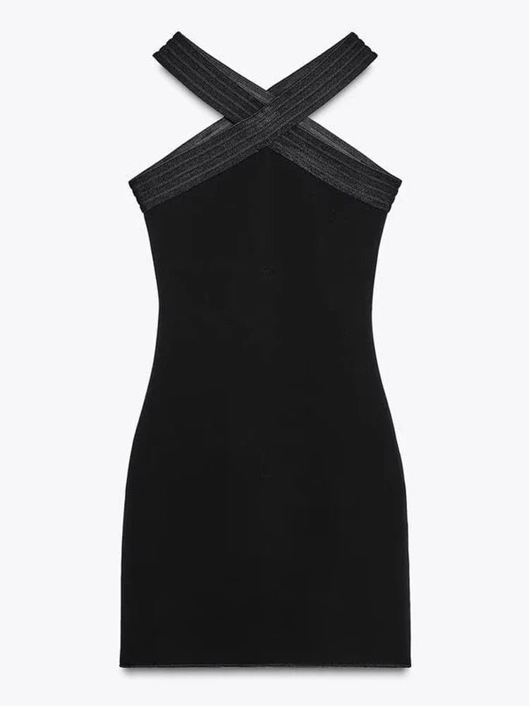 Danica Black Backless Halter Mini Dress