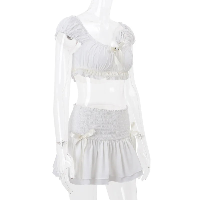 Maisie Ruffle Puff-Sleeve Mini Skirt Set Two-piece