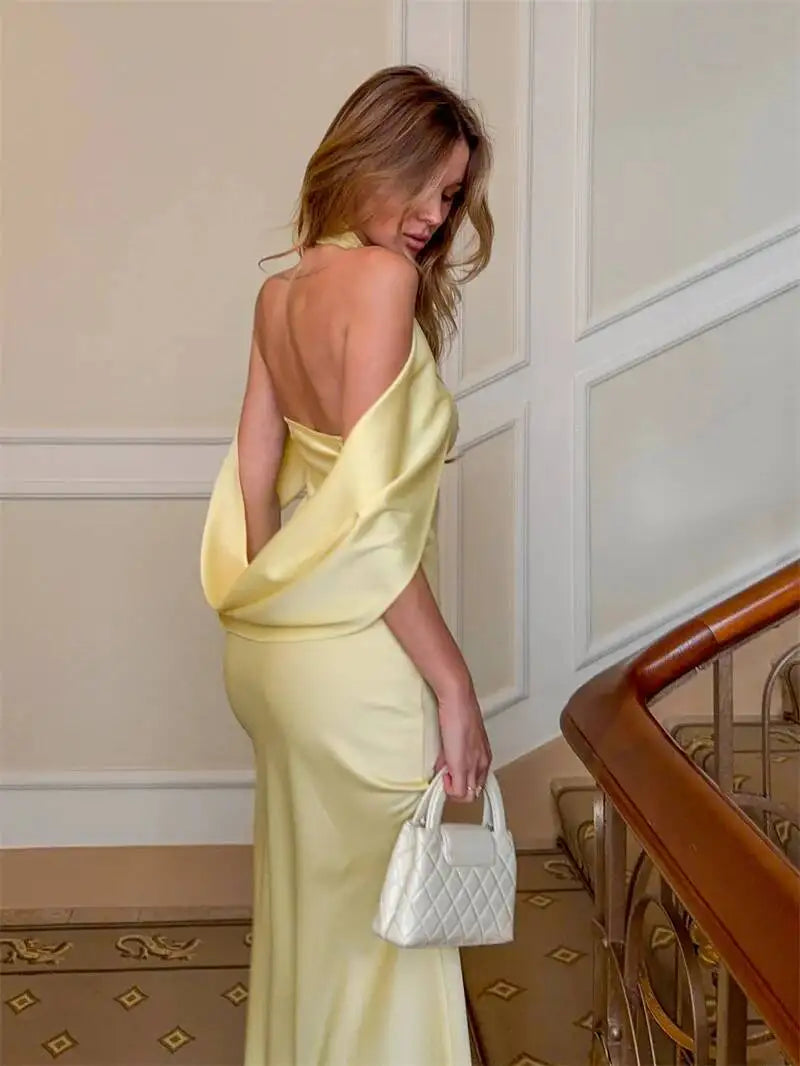 Naomi Satin Halter Backless Maxi Dress