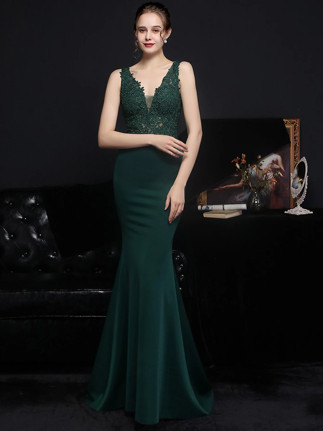 Genevra Rhinestone Backless Mermaid Maxi Dress