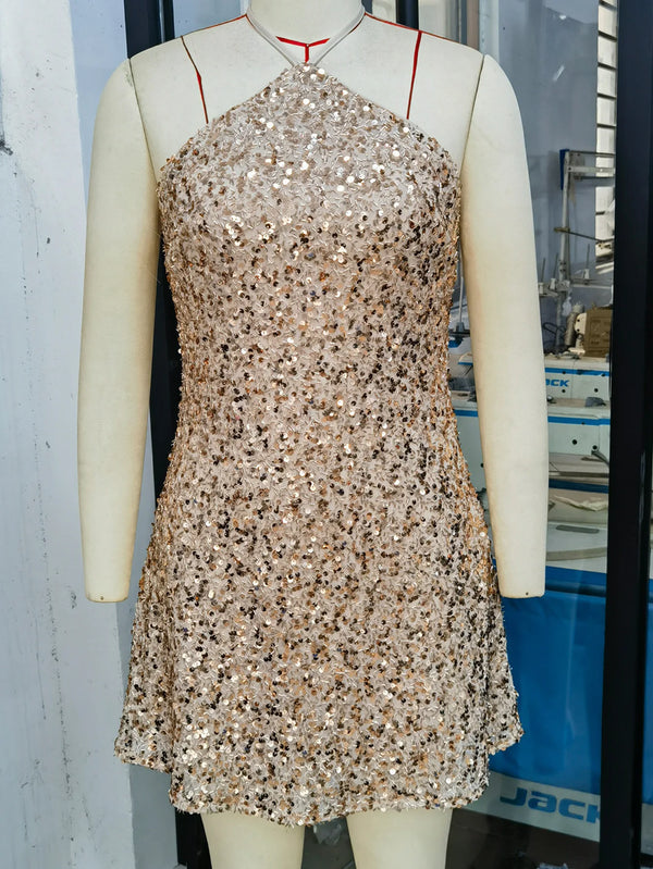 Florielle Sequin Backless A-Line Mini Dress