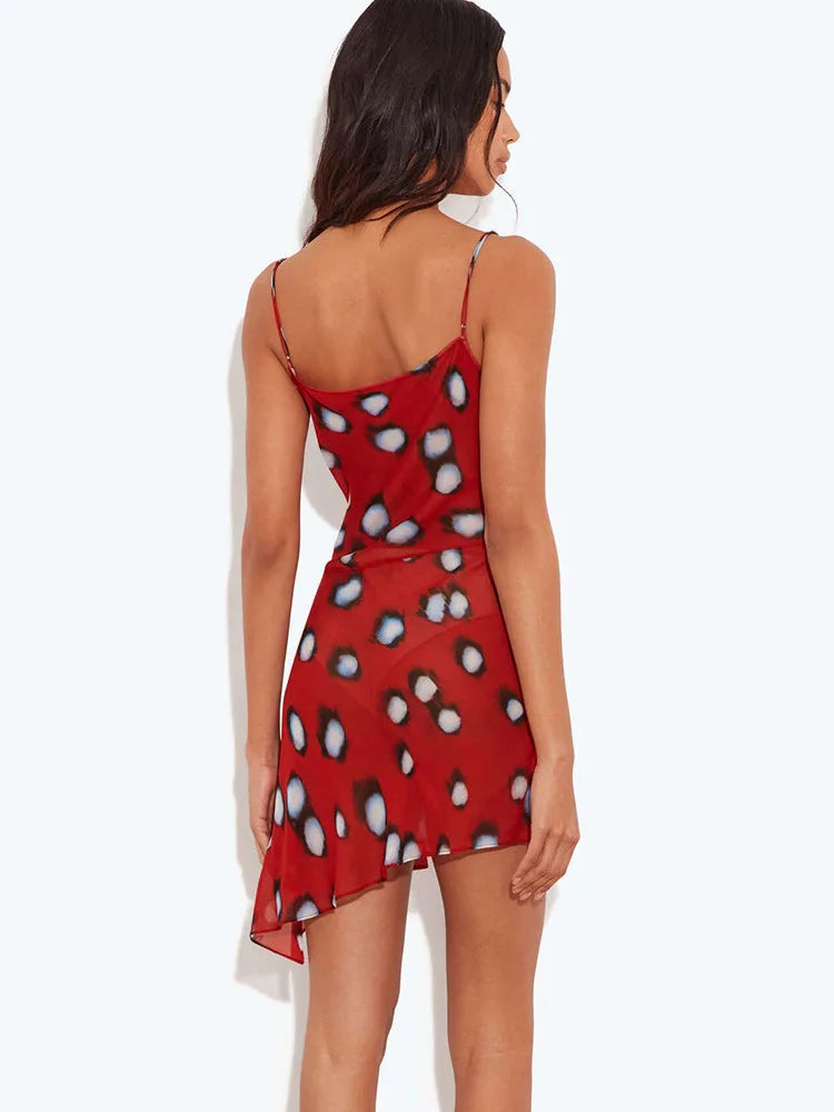 Valeria Abstract-Print Asymmetrical Ruffle Mini Dress