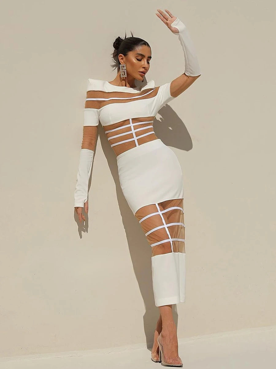 Seraphina Sheer Mesh Cutout Maxi Dress