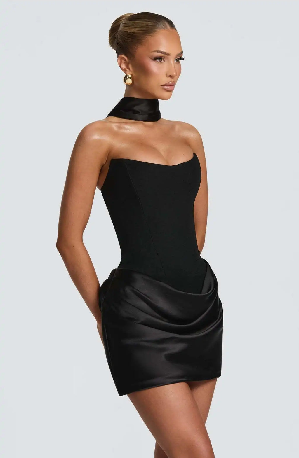 Regina Ruched Satin Strapless Mini Dress