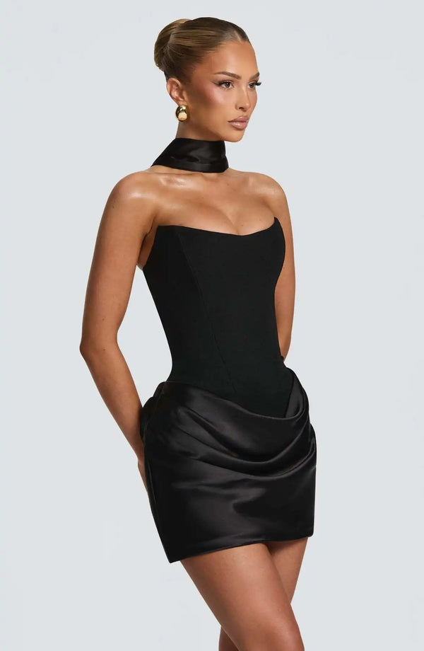 Regina Ruched Satin Strapless Mini Dress