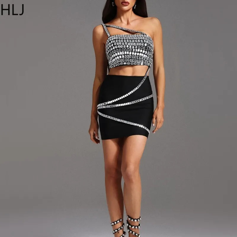 Seraphine Rhinestone One-Shoulder Skirt Two-piece
