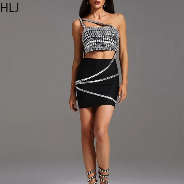 Seraphine Rhinestone One-Shoulder Skirt Two-piece
