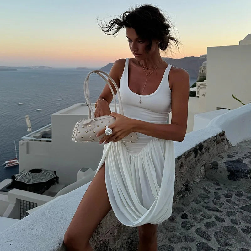 Dove Pleated Draped Tank Mini Dress