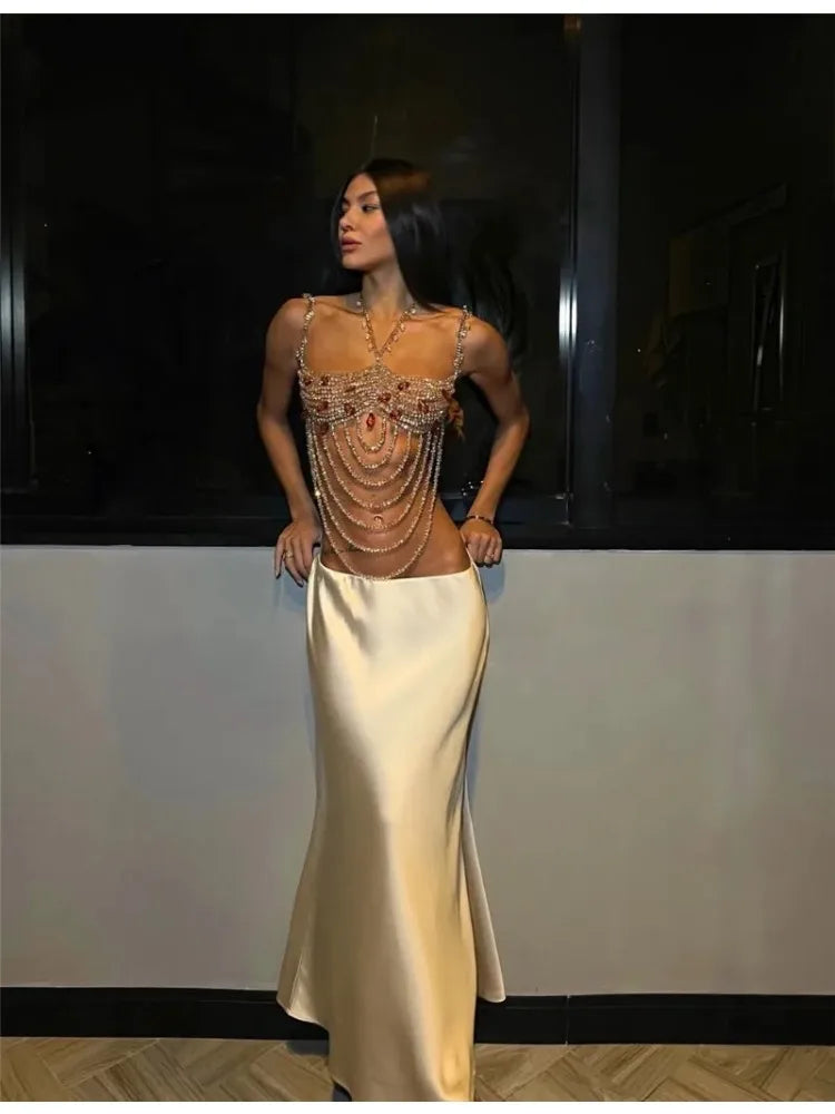 Aurette Rhinestone Tassel Chain Top