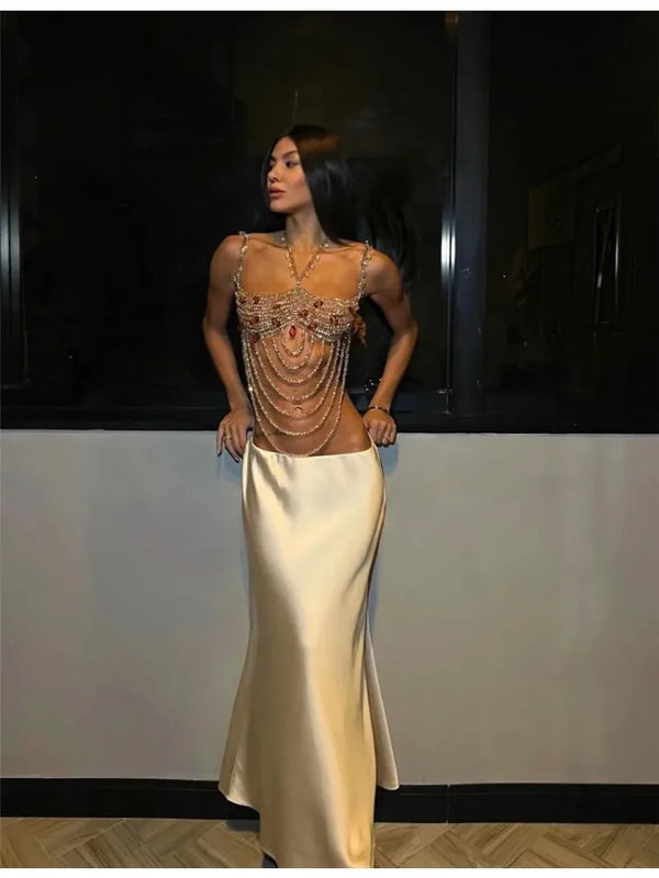 Aurette Rhinestone Tassel Chain Top