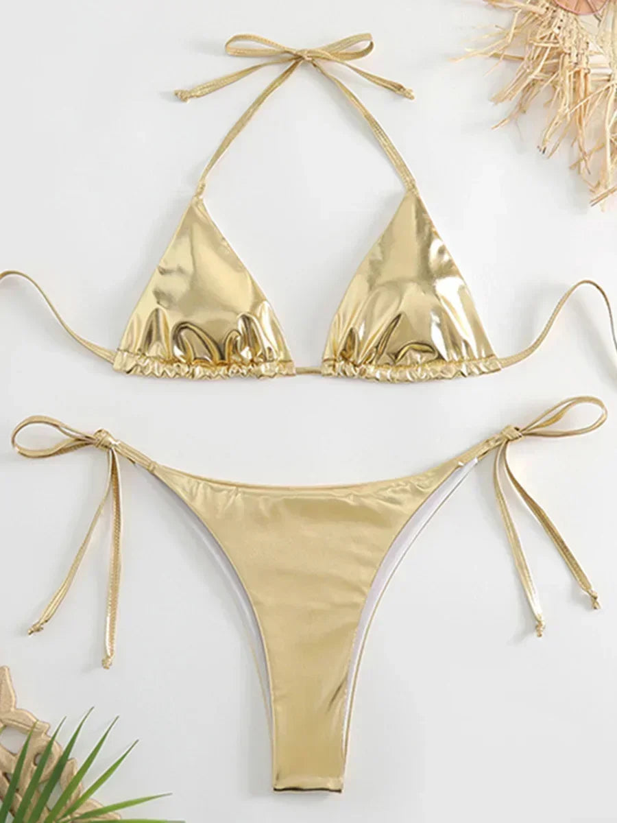 Roxana Faux-Leather String Bikini Two-piece