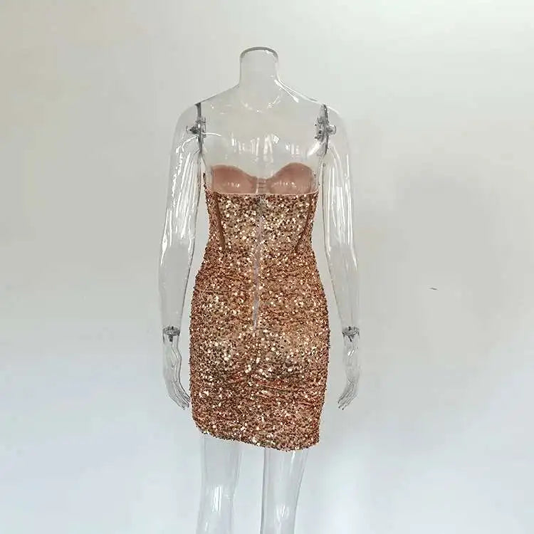 Aurelina Glitter Strapless Ruched Bodycon Mini Dress