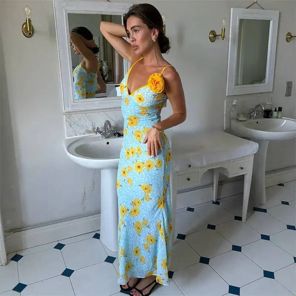 Etta Floral V-Neck Backless Maxi Dress