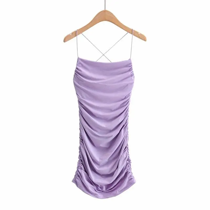 Rhiannon Lavender Cross-Back Pleated Mini Dress