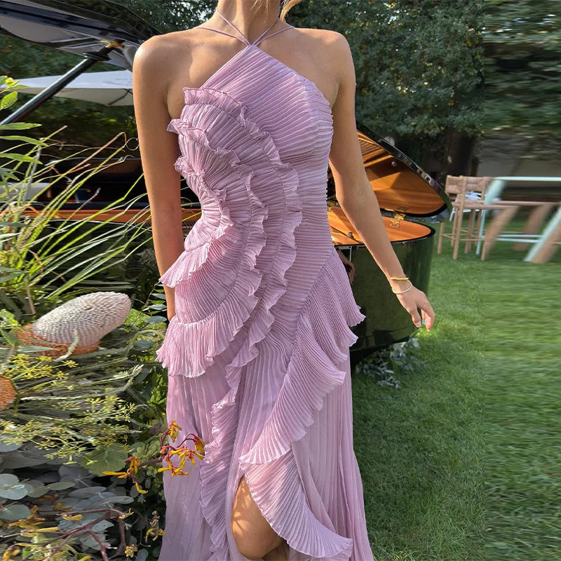 Arabella Tiered Pleated Ruffle Maxi Dress