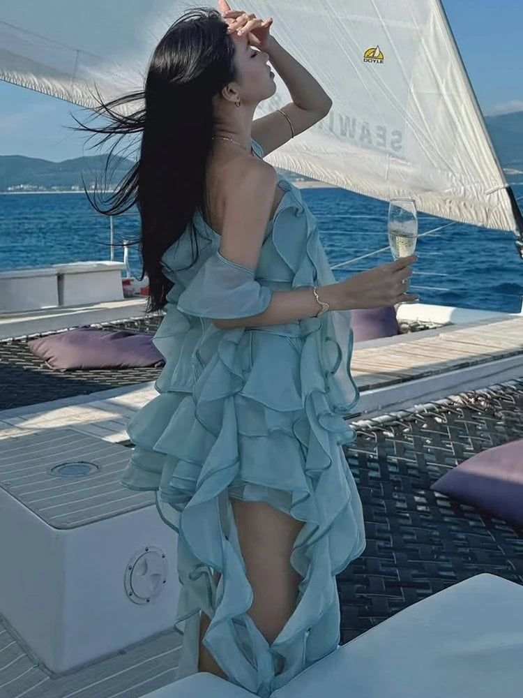 Azure Riviera Ruffle Mini Dress