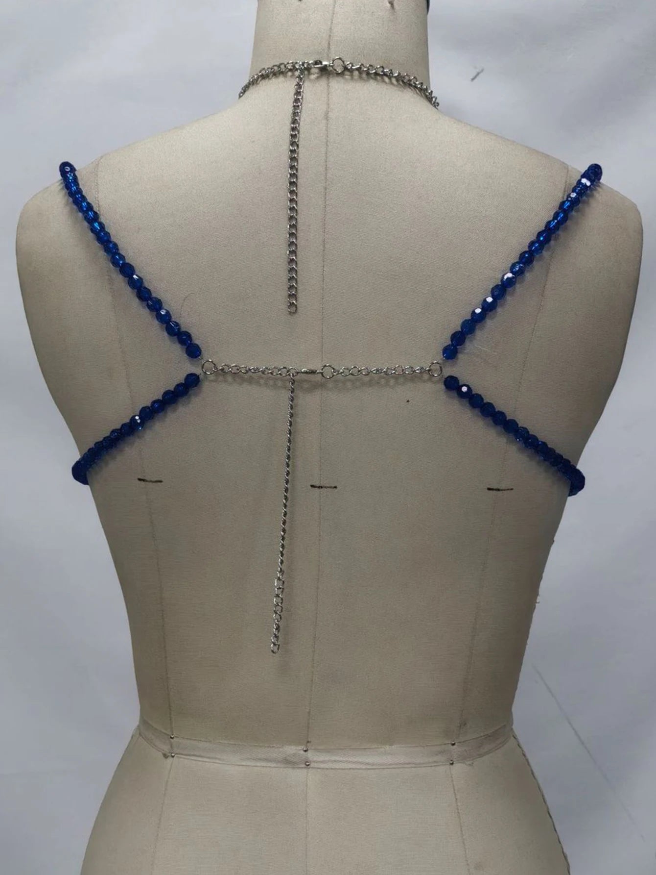 Vesper Blue Rhinestone Backless Halter Crop Top Secondary image