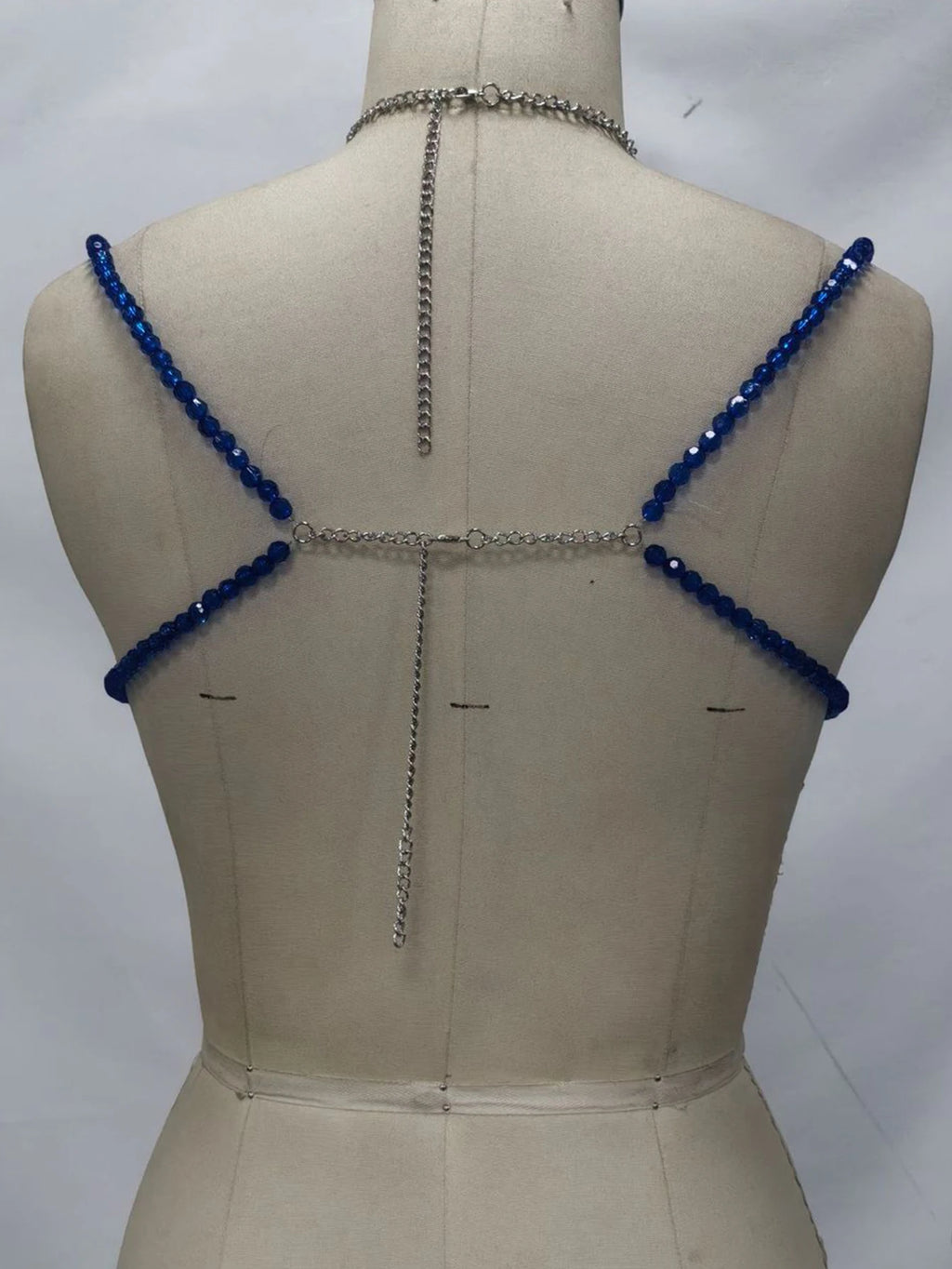 Vesper Blue Rhinestone Backless Halter Crop Top