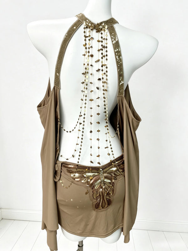 Sidonie Sequin Backless Batwing Mini Dress