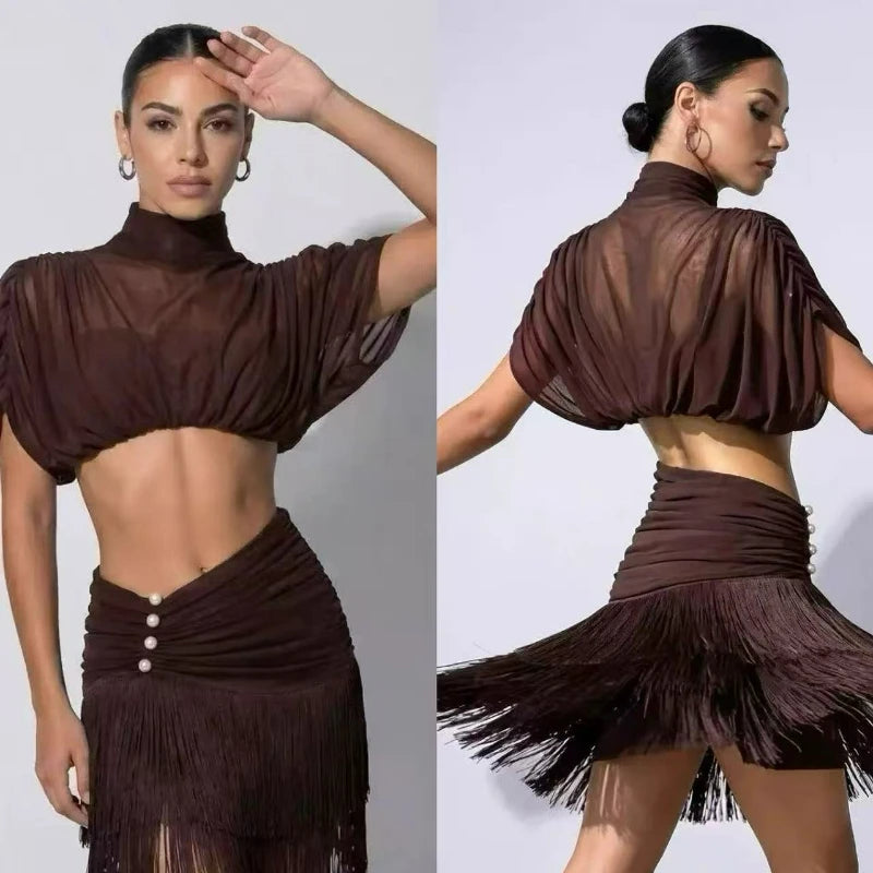 Bronwyn Brown Beaded Fringe Latin Dance Two-piece Secondary image