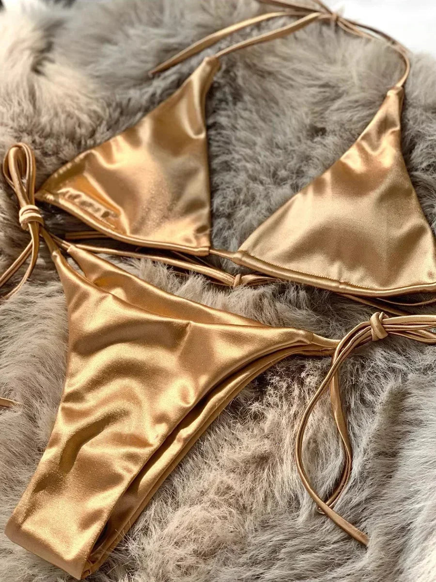 Valentina Metallic Wrap Halter Bikini Two-piece