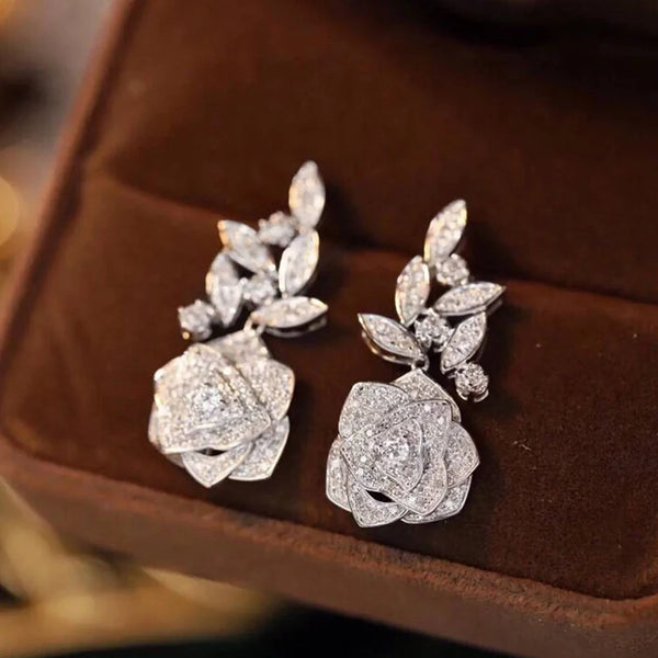 Rosette Crystal Floral Drop Earrings