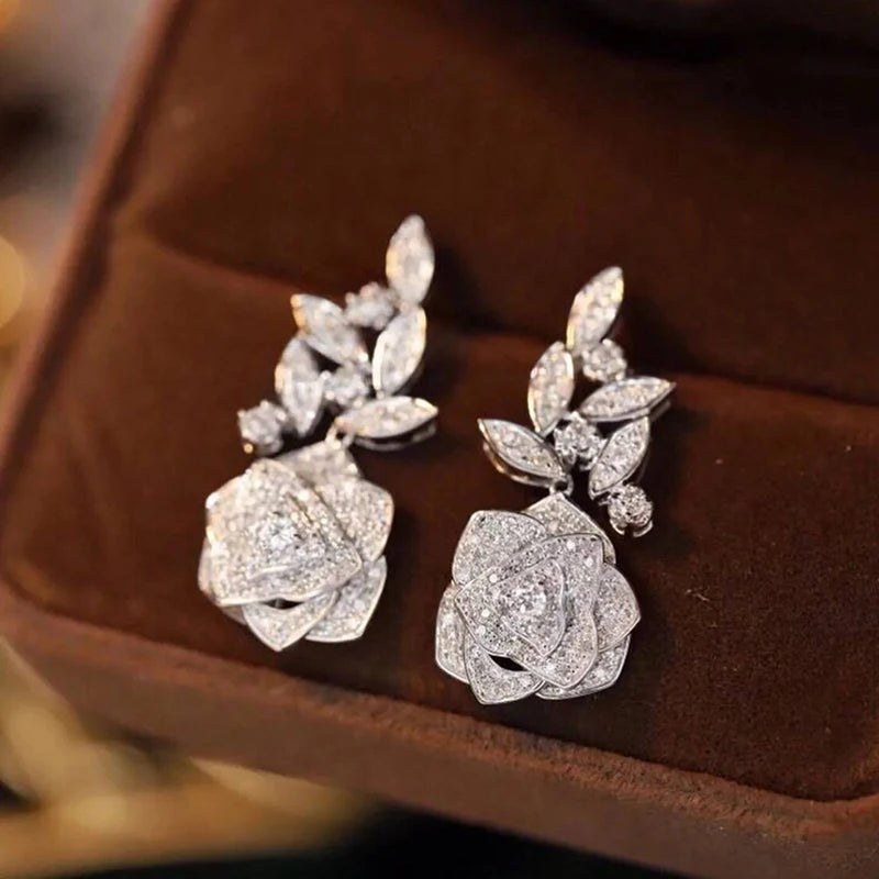 Rosette Crystal Floral Drop Earrings Main image