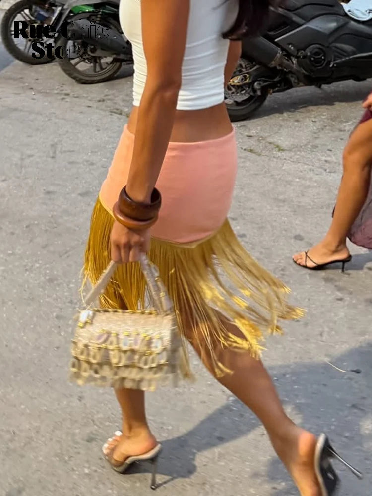 Elodie Fringe Bodycon Midi Skirt One-piece