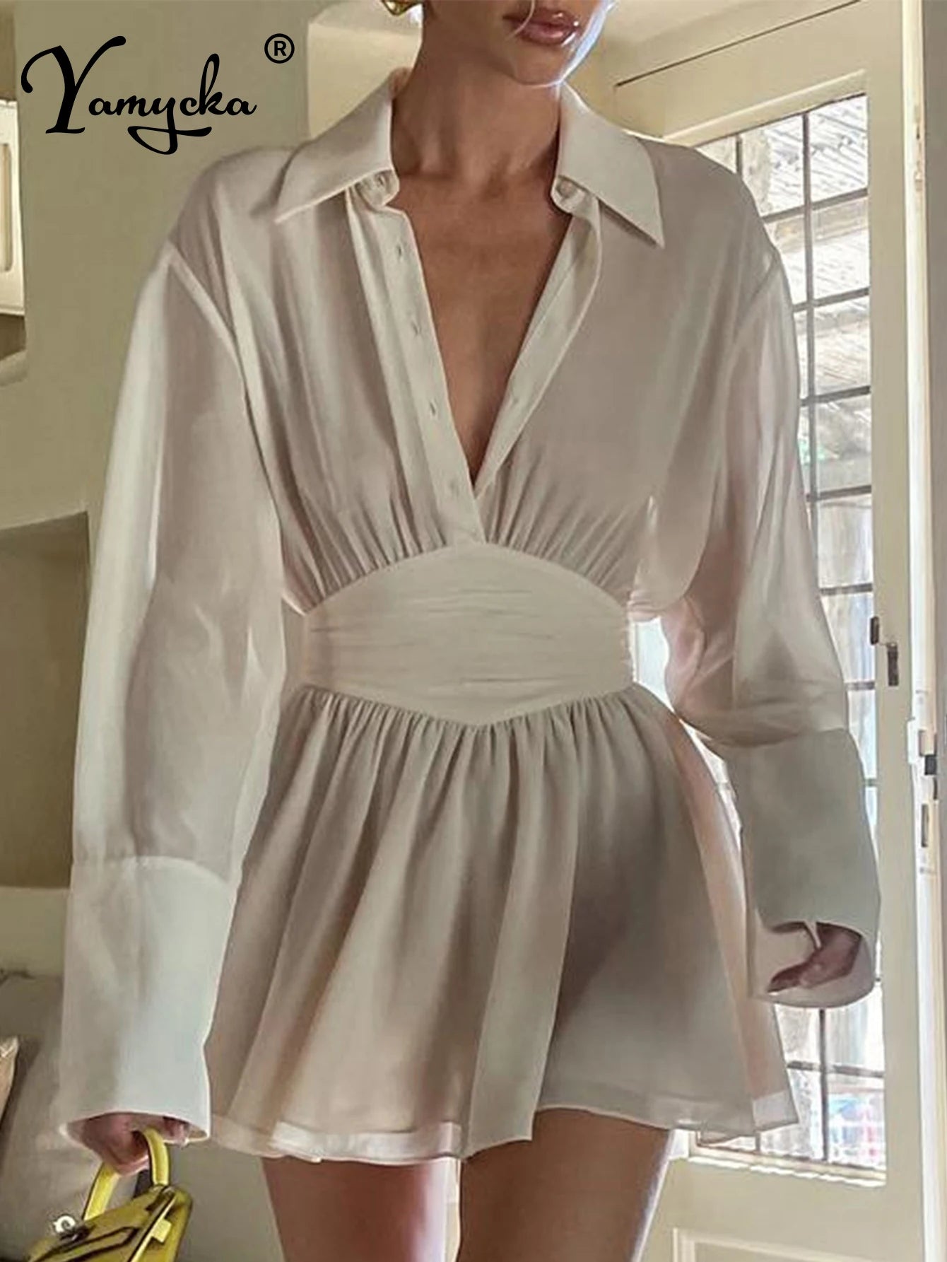 Geneva Sheer Long-Sleeve Chiffon Shirt Mini Dress Main image