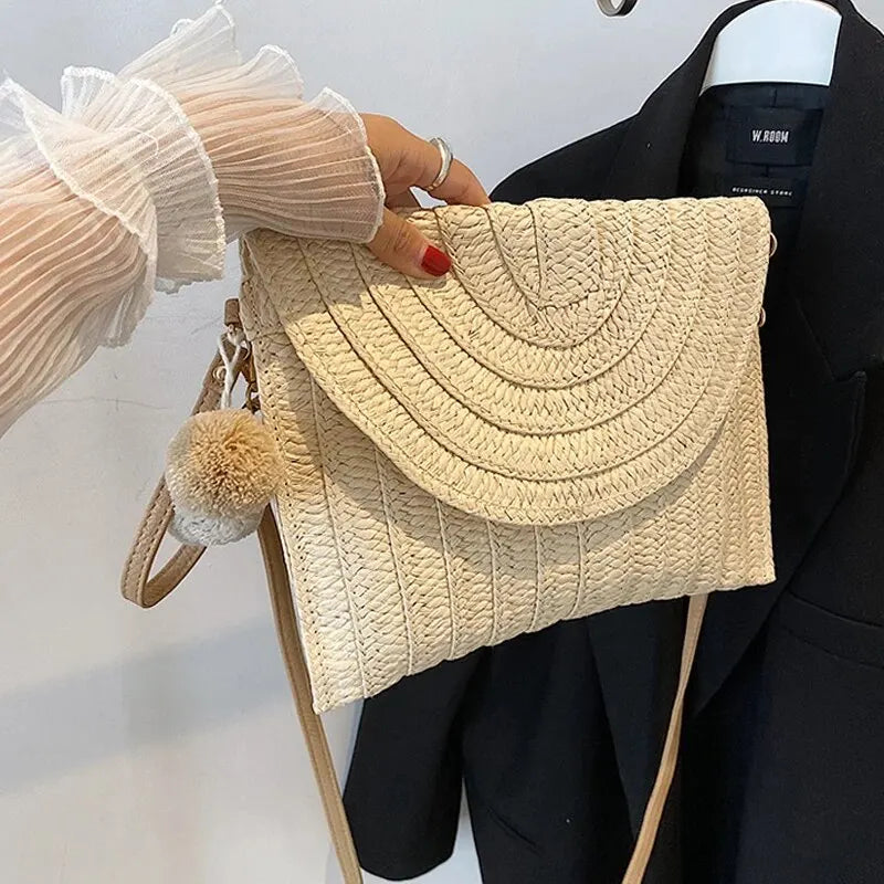 Soleil Woven Straw Envelope Crossbody Bag