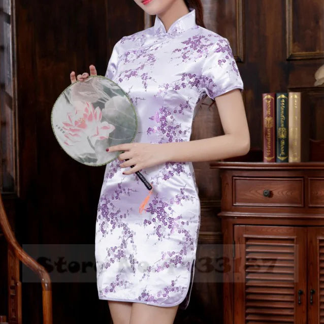 Xiu Jacquard Floral Qipao Mini Dress