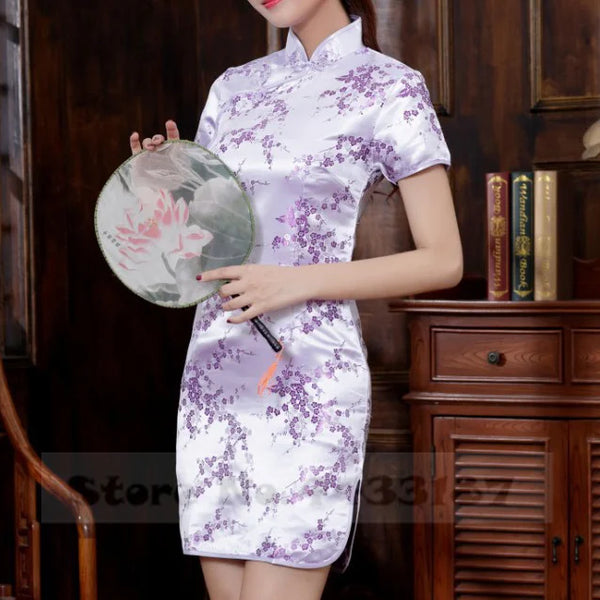 Xiu Jacquard Floral Qipao Mini Dress