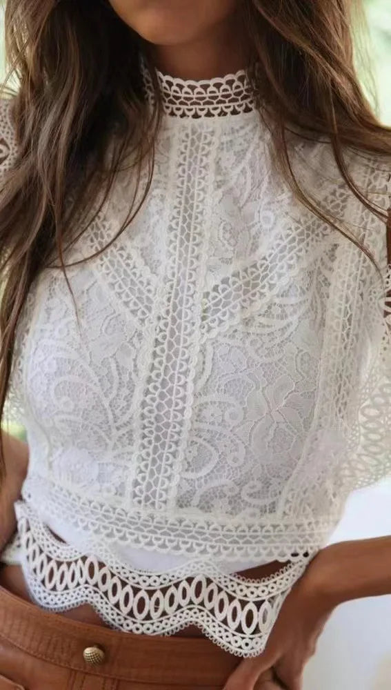 Nerina Geometric Lace Chiffon Tank Top One-piece