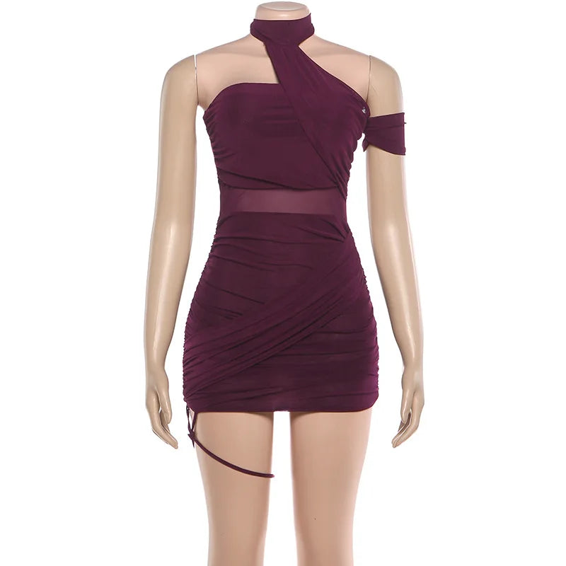 Blair Ruched Mesh Halter Bodycon Mini Dress