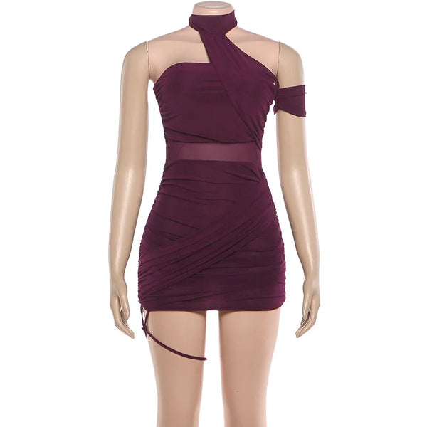 Blair Ruched Mesh Halter Bodycon Mini Dress