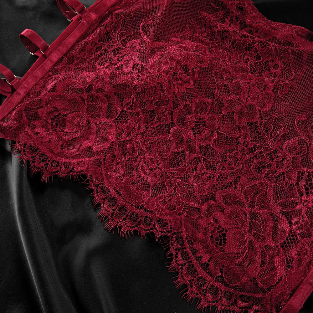 Severine Lace Longline Bra & Buckle-Strap Mini Skirt Lingerie Set