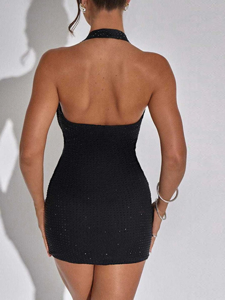 Cressida Sequin Deep-V Backless Mini Dress