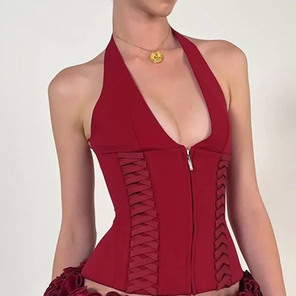 Xanthe Zipper Halter Crop Top One-piece