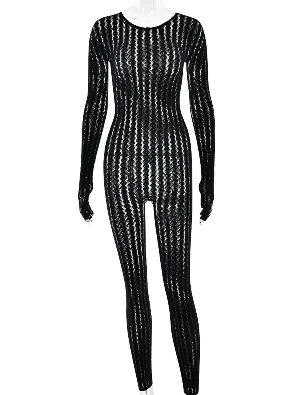 Veda Sheer Long-Sleeve Bodycon Jumpsuit One-piece